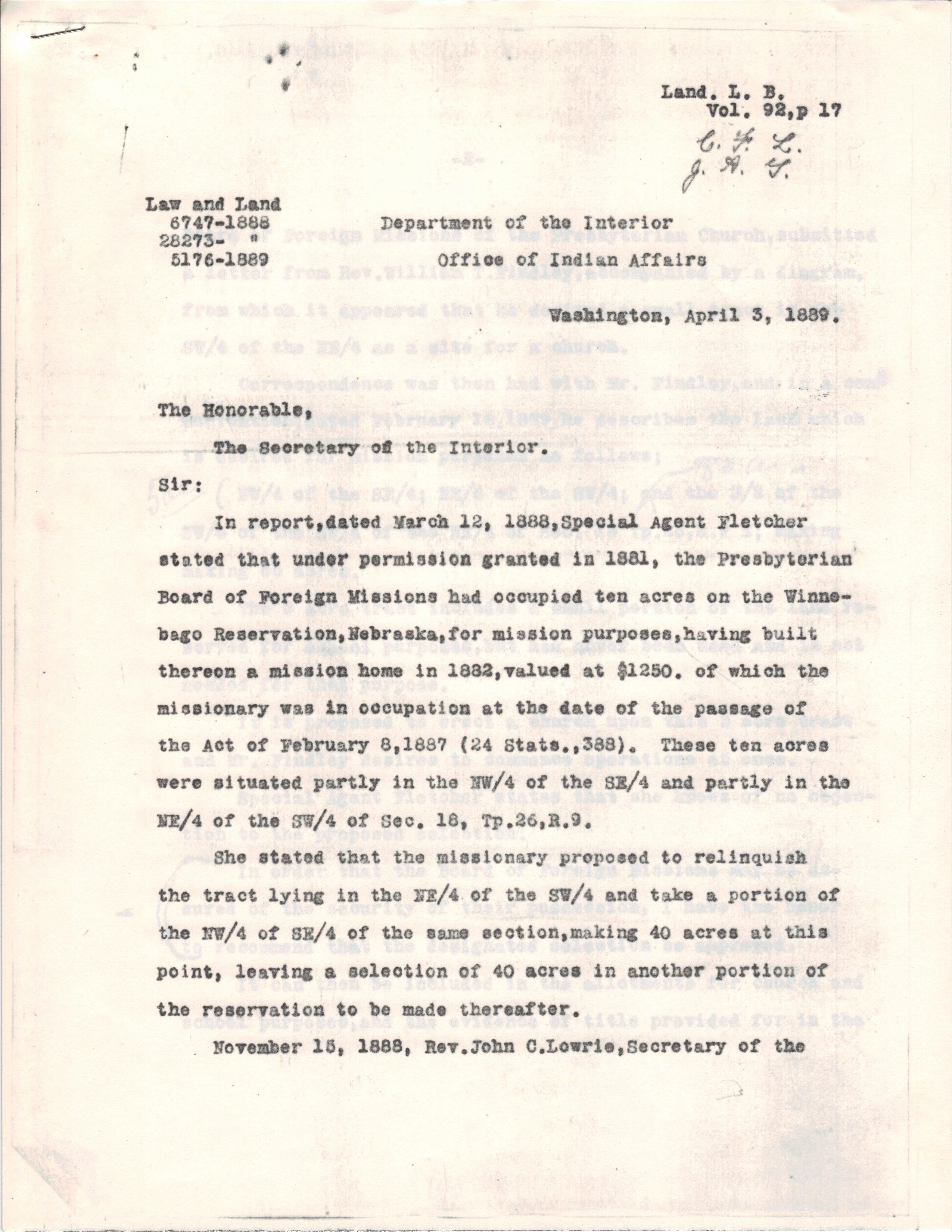 April 3, 1889: Law and land document (1)